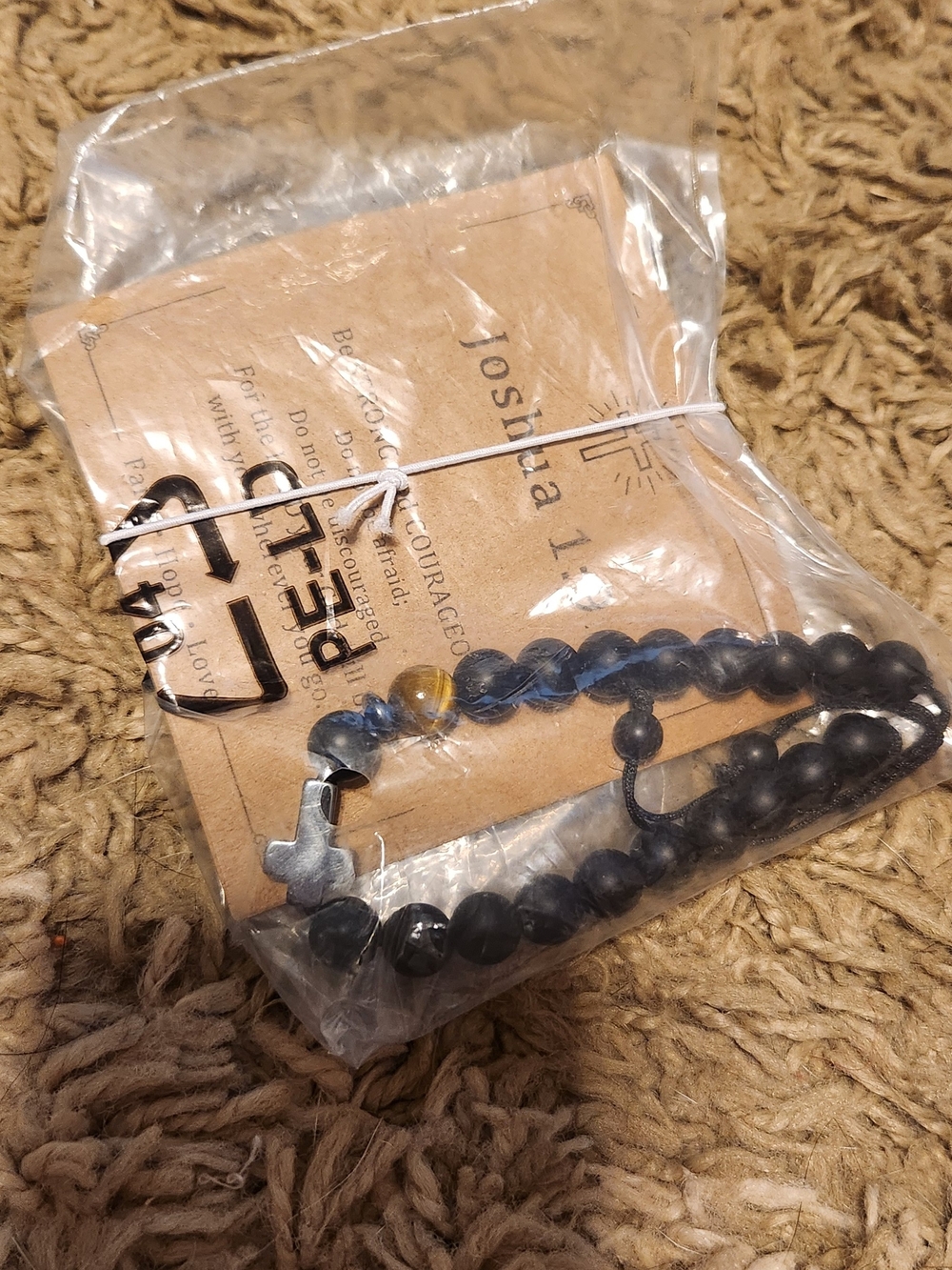 Black Beaded Men’s Bracelet with Cross